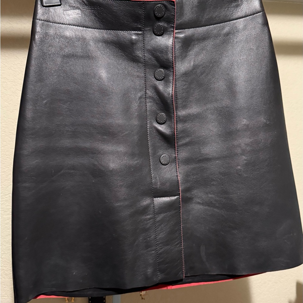 Black Leather Button-Front Skirt